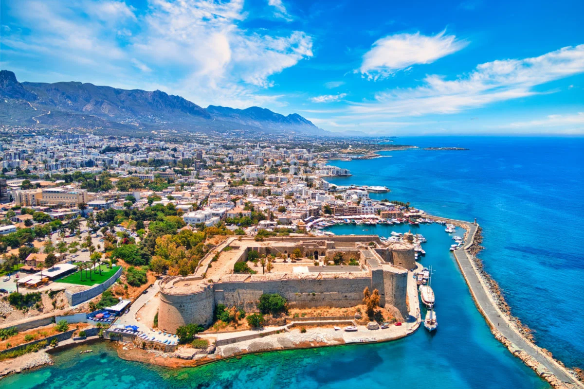 Kyrenia Castle in old harbour in North Cyprus on sunny day with clear sky